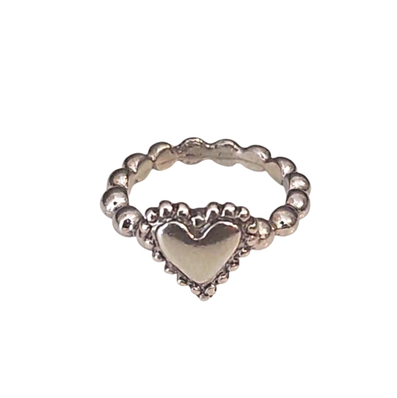 Silver Heart Charm Ring On Bubble Band - Picture 1 of 5